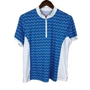 Lillie Green Golf Shirt Womens Petite Large PL Blue 1/4 Zip Performance‎ Top